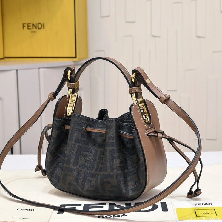 Cheap HOT FF Mini Bag Motif Fendi Pomodorino Bucket In Fabric Brown 0825